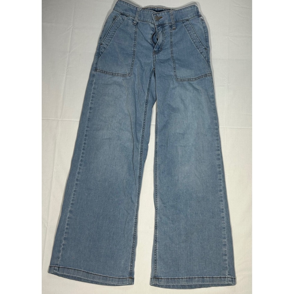 Project Indigo Light Wash Wide Leg Jeans Elastic Back Waist Size S